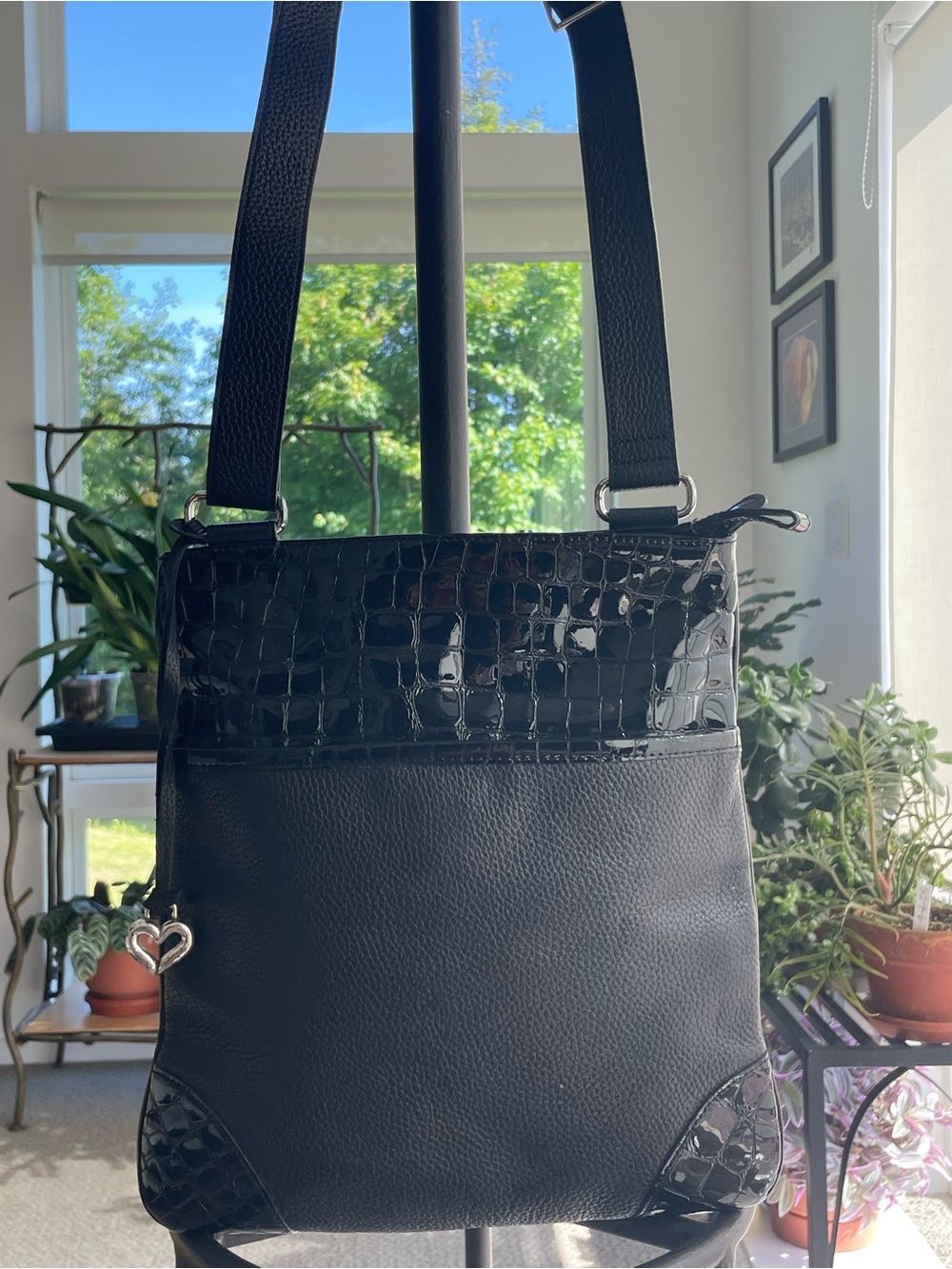 Brighton Black Croc-Accent Crossbody Bag